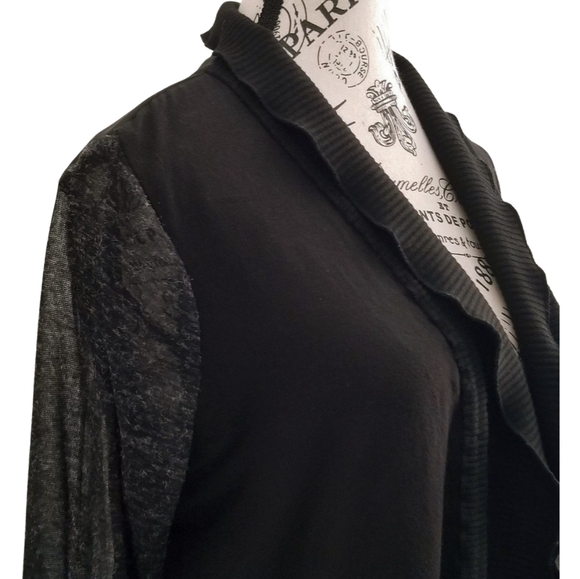 Avant Garde Cardigan With Ruched Front, D Ring Detail  And Sheer Grey Sleeves - Picture 3 of 7